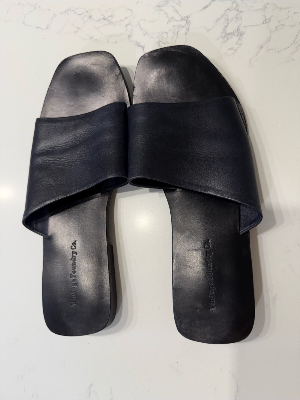 Vintage Foundry Co Torie Navy Leather Slide Sandals